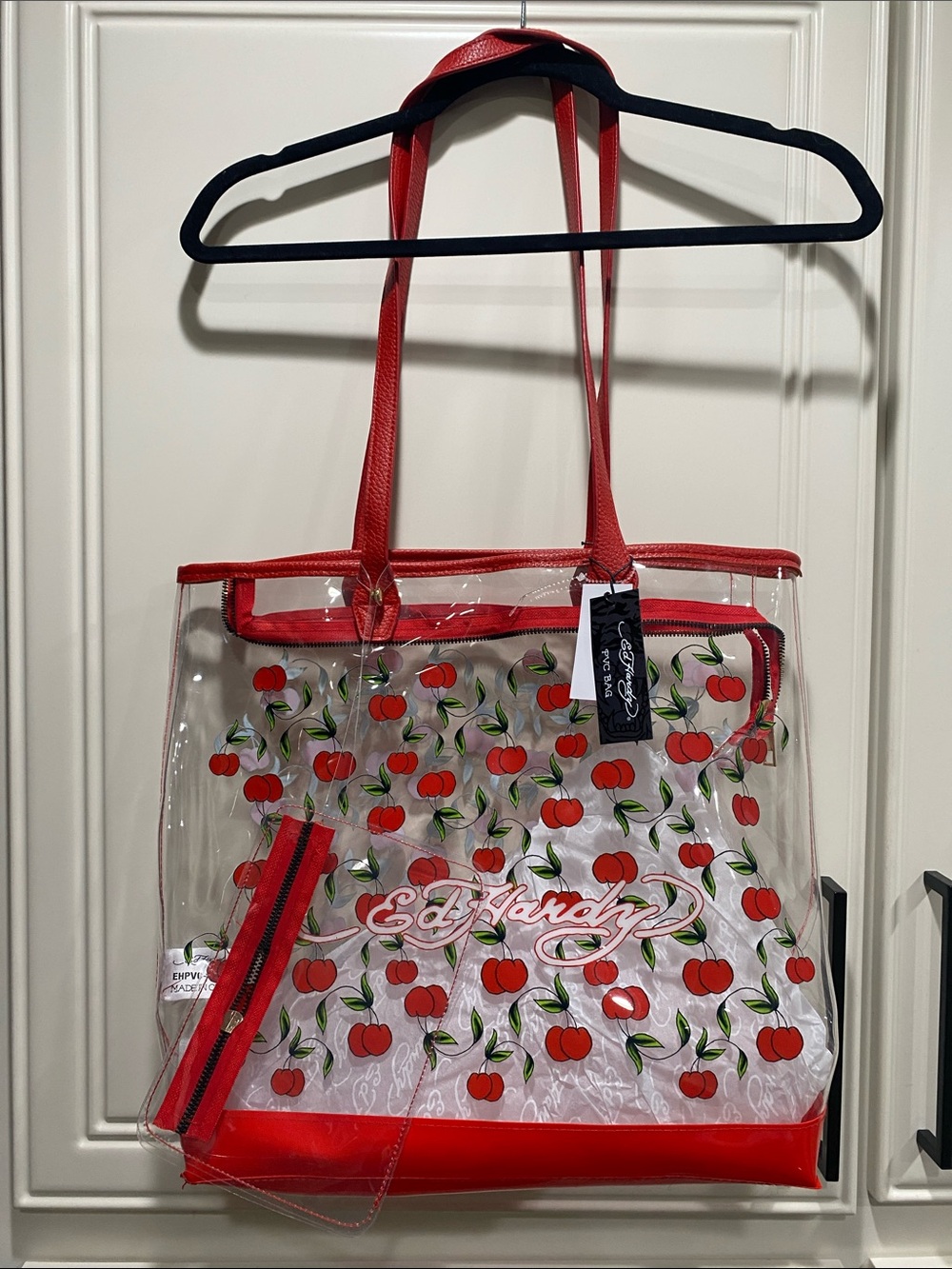 NWT ed hardy cherries pvc tote beach bag purse clear